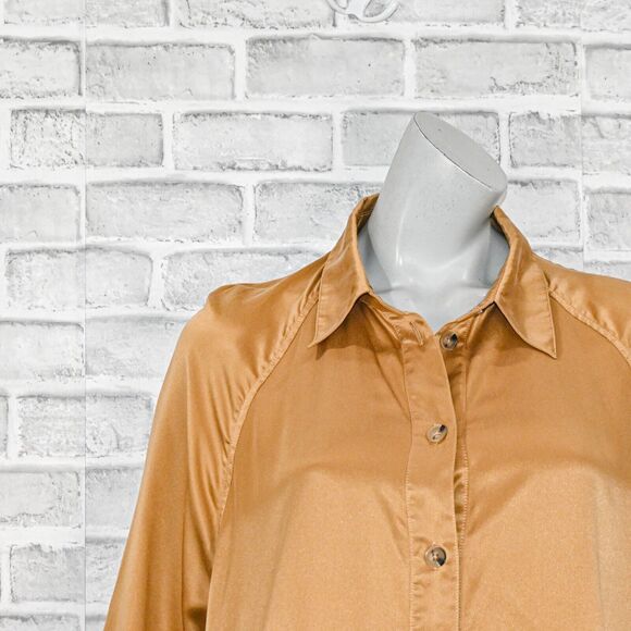 LOULOU Studio Women's Short Sleeve Silk Datia Shirt in Brown size Large - Picture 10 of 11